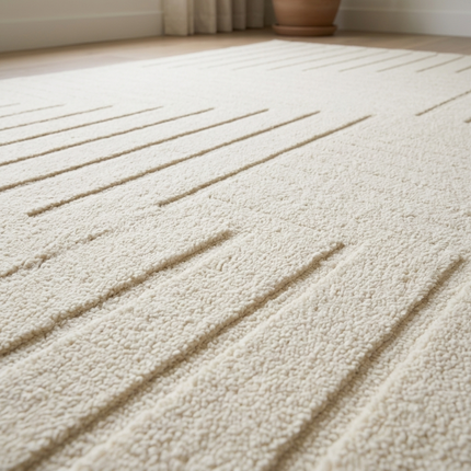 Ivory Wool Area Rug: 8x10 Geometric Hand-Tufted Modern Rug