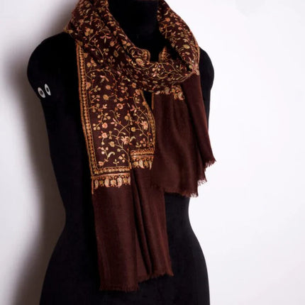Embroidered Cashmere Shawl Minimalist Floral Himalayan Pashmina
