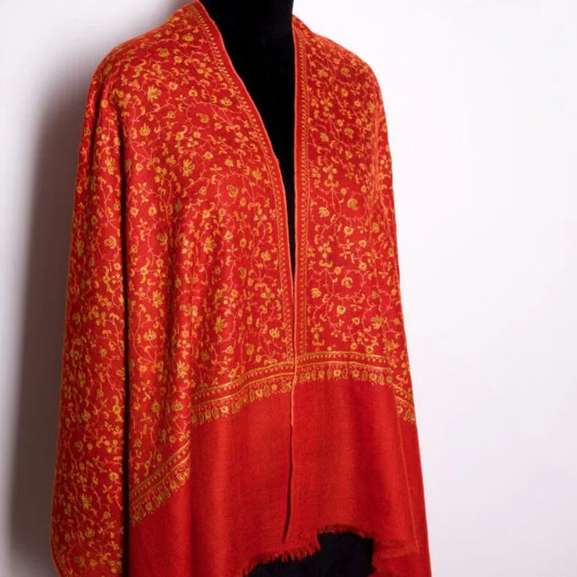 Embroidered Cashmere Shawl Minimalist Floral Himalayan Pashmina