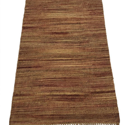 Rust & Gold Striped Jute Rug 3'6" x 5'6" ft | Natural Flatweave Area Rug with Tassel Fringe | Ready to Ship