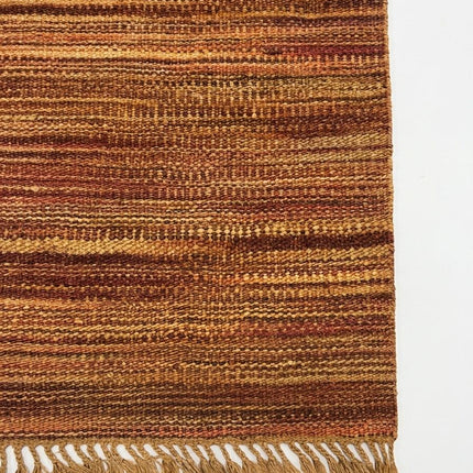 Rust & Gold Striped Jute Rug 3'6" x 5'6" ft | Natural Flatweave Area Rug with Tassel Fringe | Ready to Ship