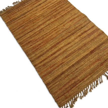 Golden Honey Jute Rug 3'6" x 5'6" ft | Natural Flatweave Area Rug with Tassel Fringe | Ready to Ship