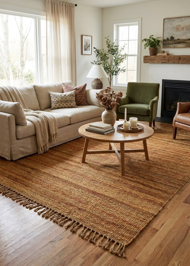 Golden Honey Jute Rug 3'6" x 5'6" ft | Natural Flatweave Area Rug with Tassel Fringe | Ready to Ship