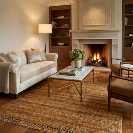 Golden Honey Jute Rug 3'6" x 5'6" ft | Natural Flatweave Area Rug with Tassel Fringe | Ready to Ship