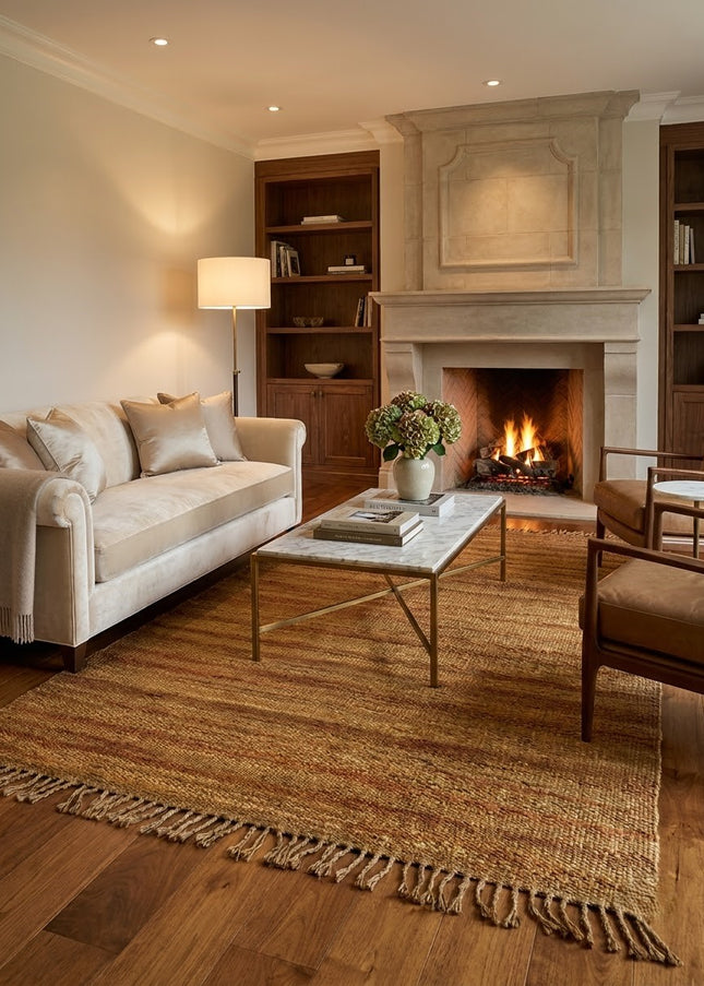 Golden Honey Jute Rug 3'6" x 5'6" ft | Natural Flatweave Area Rug with Tassel Fringe | Ready to Ship