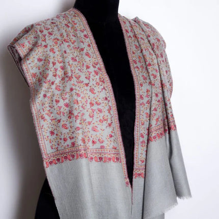 Embroidered Cashmere Shawl Minimalist Floral Himalayan Pashmina
