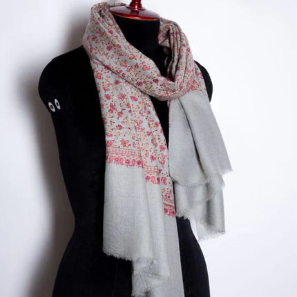 Embroidered Cashmere Shawl Minimalist Floral Himalayan Pashmina