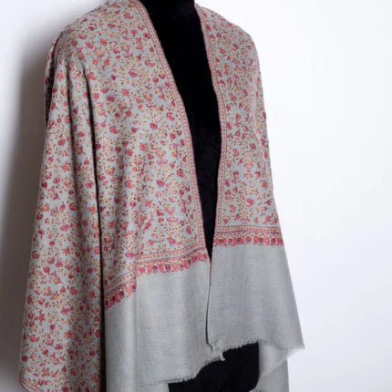 Embroidered Cashmere Shawl Minimalist Floral Himalayan Pashmina