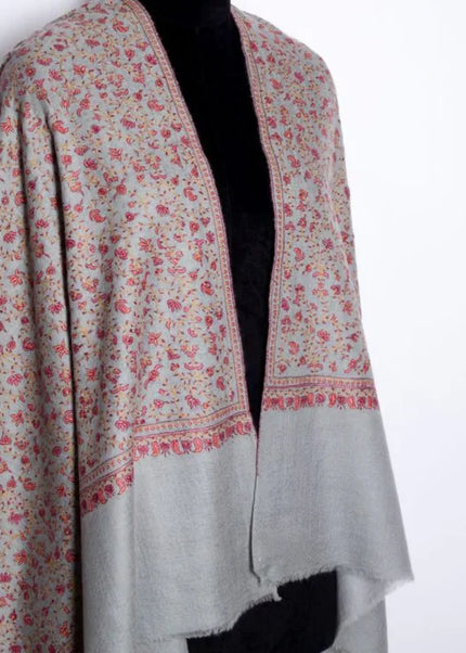 Embroidered Cashmere Shawl Minimalist Floral Himalayan Pashmina