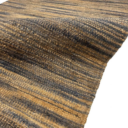 Handwoven Jute Rug with Fringe, Natural & Charcoal Gray Striped Flat Weave Area Rug, Boho Farmhouse Rustic Rug, Ready to Ship