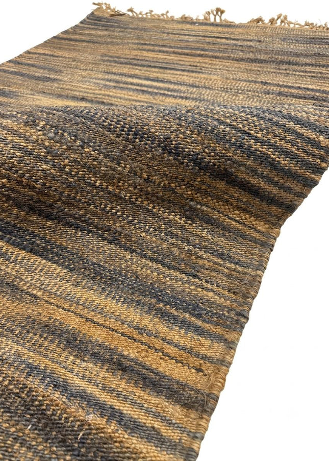 Handwoven Jute Rug with Fringe, Natural & Charcoal Gray Striped Flat Weave Area Rug, Boho Farmhouse Rustic Rug, Ready to Ship
