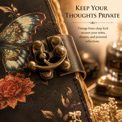 Vintage Luna Moth Leather Grimoire Journal with Clasp Lock | Handmade Spell Book & Book of Shadows | Antique Witchcraft Journal