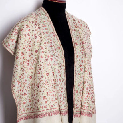 Embroidered Cashmere Shawl Minimalist Floral Himalayan Pashmina
