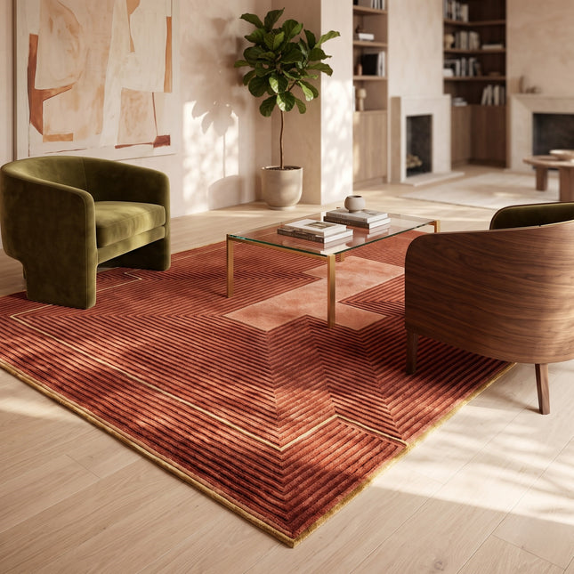 Hand Tufted Geometric Wool Rug 8x10: Rust Modern Area Rug
