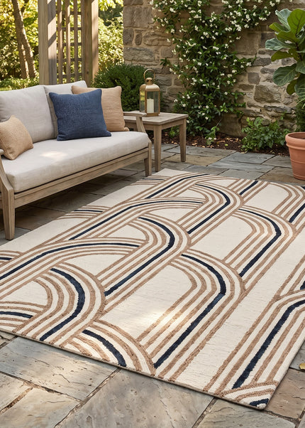 Mocha Geometric Arch Pattern Hand Tufted Wool Rug for Living Room Decor