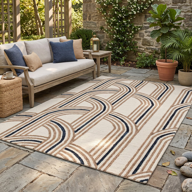 Mocha Geometric Arch Pattern Hand Tufted Wool Rug for Living Room Decor