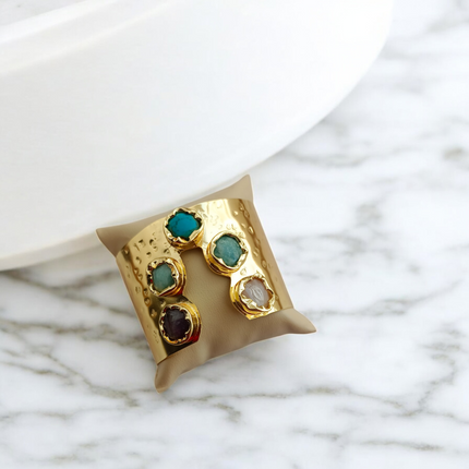 Brass Chakra Cuff – Handmade Bracelet with 5 Healing Gemstones
