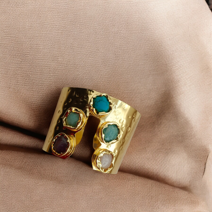 Brass Chakra Cuff – Handmade Bracelet with 5 Healing Gemstones