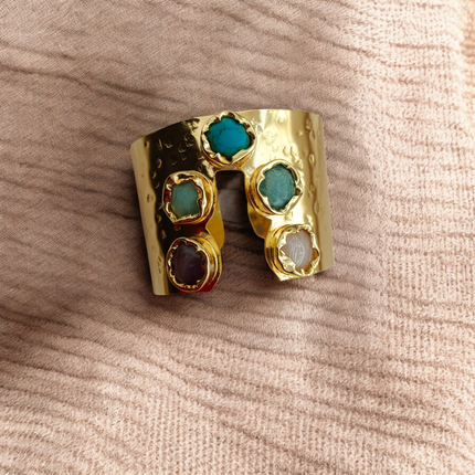 Brass Chakra Cuff – Handmade Bracelet with 5 Healing Gemstones