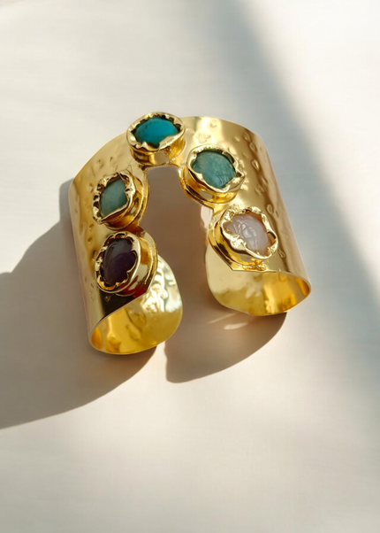 Brass Chakra Cuff – Handmade Bracelet with 5 Healing Gemstones