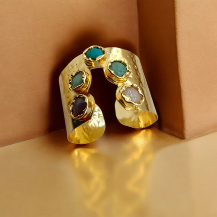 Brass Chakra Cuff – Handmade Bracelet with 5 Healing Gemstones