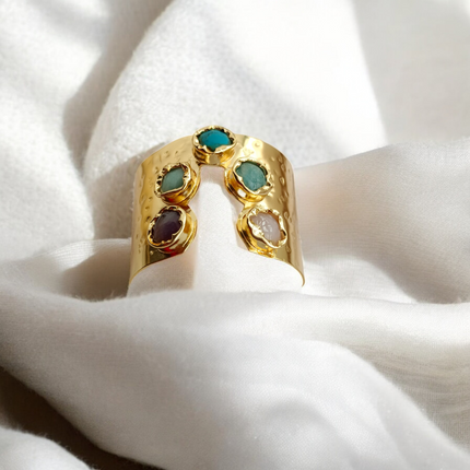 Brass Chakra Cuff – Handmade Bracelet with 5 Healing Gemstones