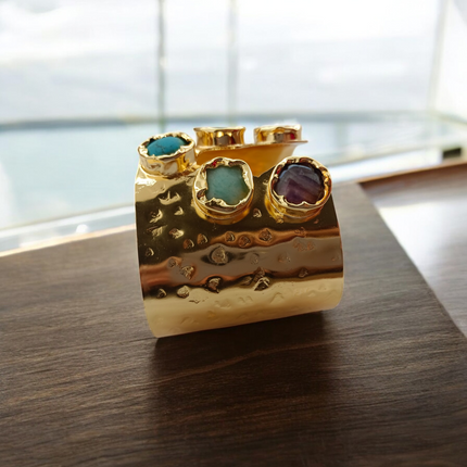 Brass Chakra Cuff – Handmade Bracelet with 5 Healing Gemstones