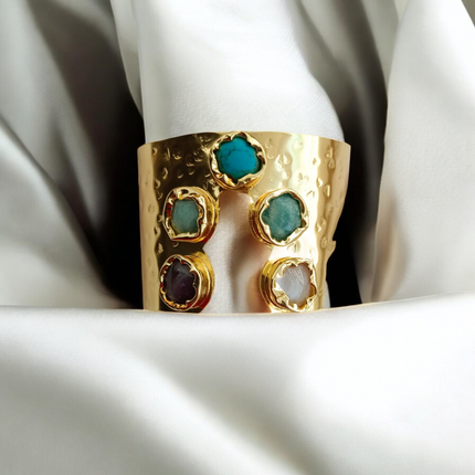 Brass Chakra Cuff – Handmade Bracelet with 5 Healing Gemstones