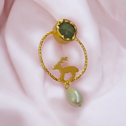 Antler Aura – Green Malachite Brass Deer Earrings