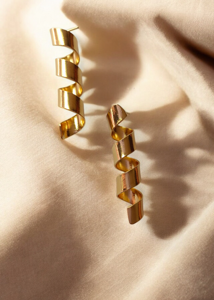 Golden Brass Spiral Drop Earrings – Minimal Yet Bold