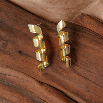 Golden Brass Spiral Drop Earrings – Minimal Yet Bold
