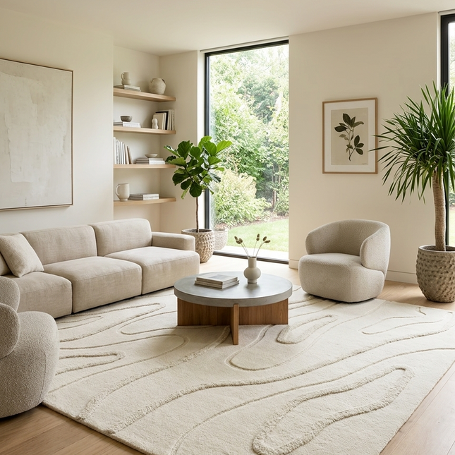 Hand Tufted Wool Area Rug: Abstract Minimalist Design