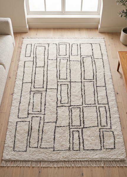 Hand Knotted Geometric Cotton Rug: Neutral Tones, Washable Area Carpet