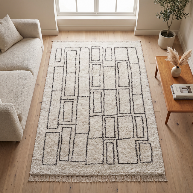 Hand Knotted Geometric Cotton Rug: Neutral Tones, Washable Area Carpet