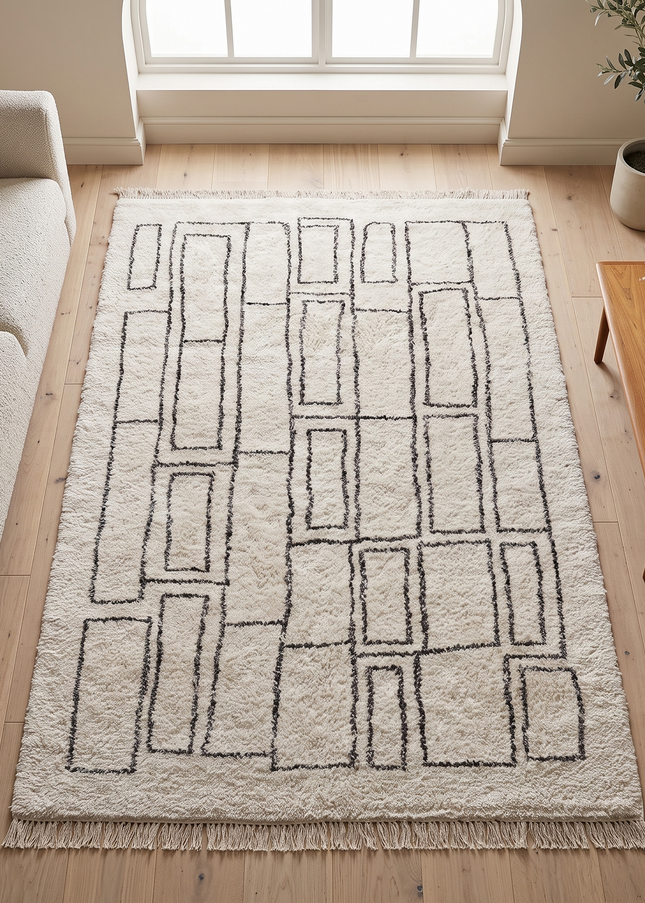 Hand Knotted Geometric Cotton Rug: Neutral Tones, Washable Area Carpet