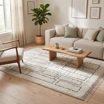 Hand Knotted Geometric Cotton Rug: Neutral Tones, Washable Area Carpet