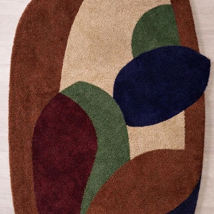 Designer Abstract Hand Tufted Multicolor Wool Rug, Contemporary Arch Shape Statement Carpet