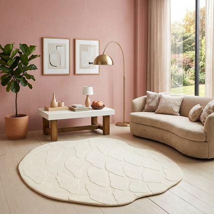 Hand Tufted Wool Rug: Irregular Organic Modern Design, Earthy Tones