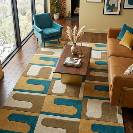 Hand-Tufted Wool Area Rug: Modern Geometric Design