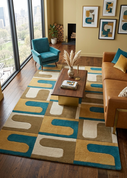 Hand-Tufted Wool Area Rug: Modern Geometric Design