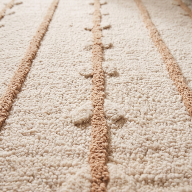 Hand Tufted Wool Rug Custom Size 8x10: Botanical Vine Stripe, Soft Beige