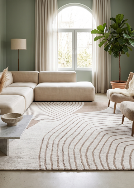 Hand Tufted Wool Rug: Beige Abstract Topographic Design