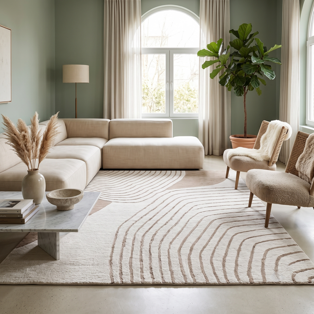 Hand Tufted Wool Rug: Beige Abstract Topographic Design
