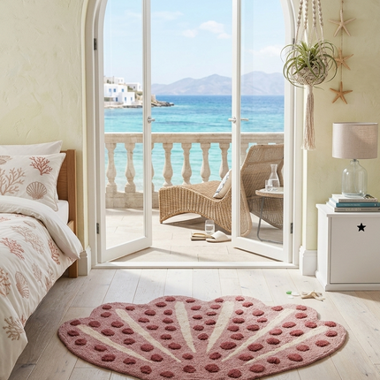 Soft Pink Shell Rug: Hand-Tufted Wool Playmat by TheGiftsConnect