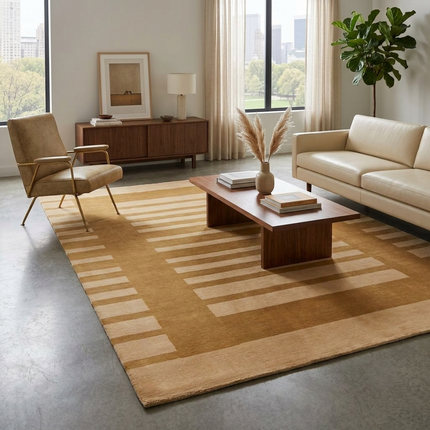 Hand Knotted Gabbeh Wool Rug: Modern Striped Indian Design