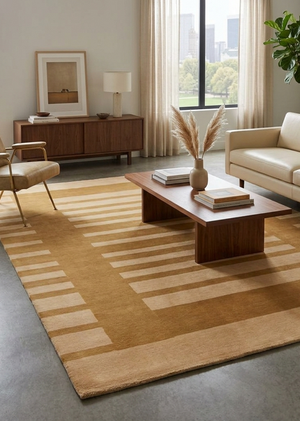 Hand Knotted Gabbeh Wool Rug: Modern Striped Indian Design