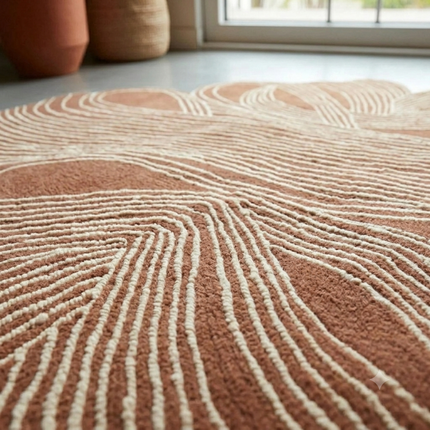 Rust & Ivory Abstract Wool Rug  Irregular Shape Area Rug for Home Decor