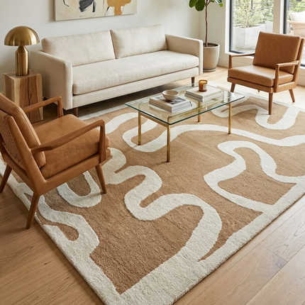 Hand Tufted Wool Rug: Abstract Light Brown Modern Carpet