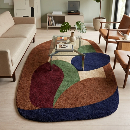 Designer Abstract Hand Tufted Multicolor Wool Rug, Contemporary Arch Shape Statement Carpet