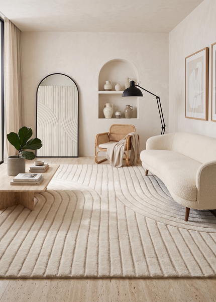 Hand Tufted Wool Rug: Large Abstract Boho Area Rug